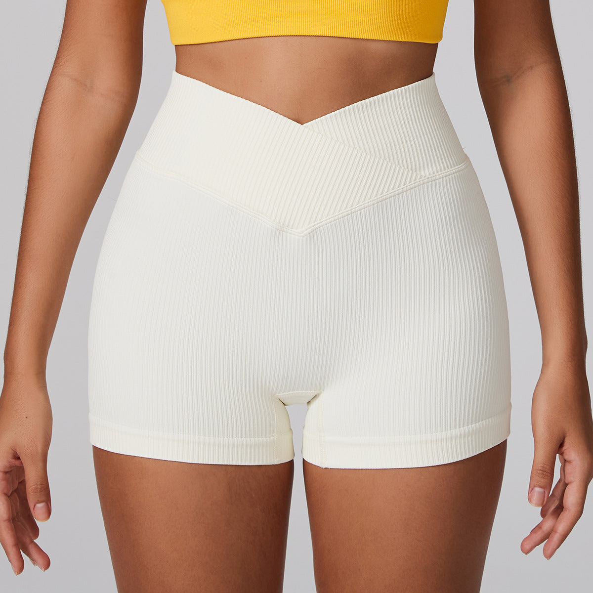 Beige Yoga Shorts - Seamless, High Waist, Tummy Control Size XL