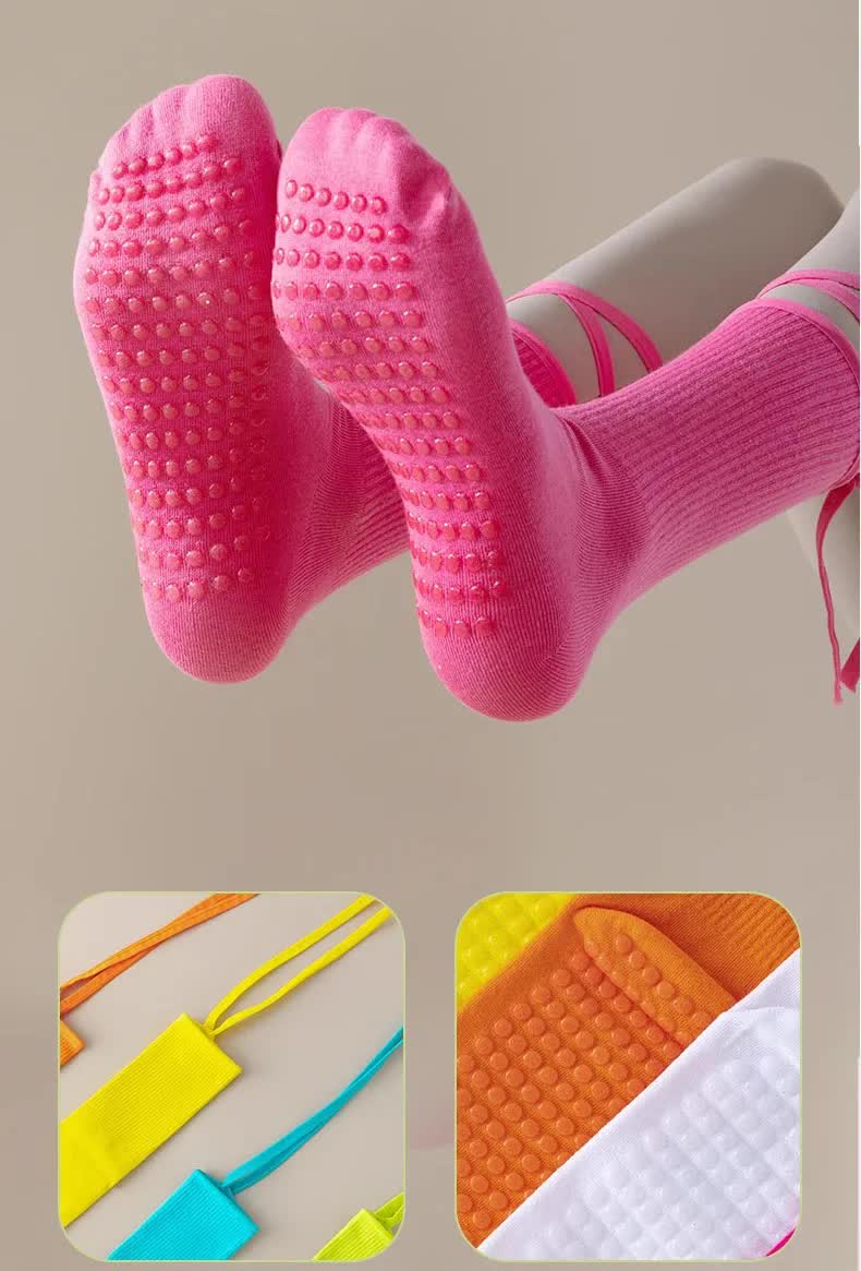 3 Pcs Yellow Non-Slip Yoga Socks with Cross Straps - Cotton Pilates Dance Socks for Women, Lightweight Comfort