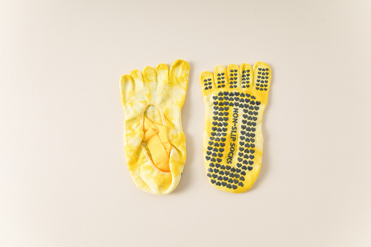 2 Pairs Yellow Tie-Dye Non-Slip Yoga Socks for Women - Five-Toe Cotton Blend Socks for Pilates and Indoor Sports