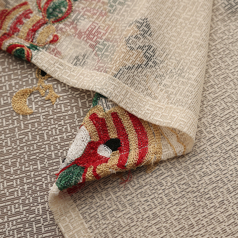 Embroidered Christmas Tablecloth - Embroidered Santa Claus, Reindeer (140*200cm)