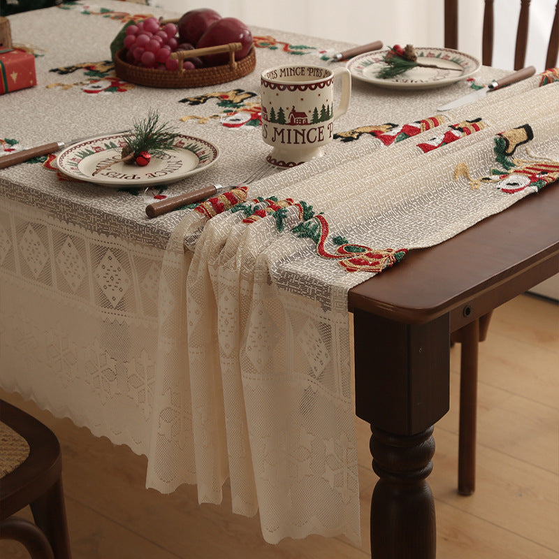 Embroidered Christmas Tablecloth - Embroidered Santa Claus, Reindeer (140*200cm)