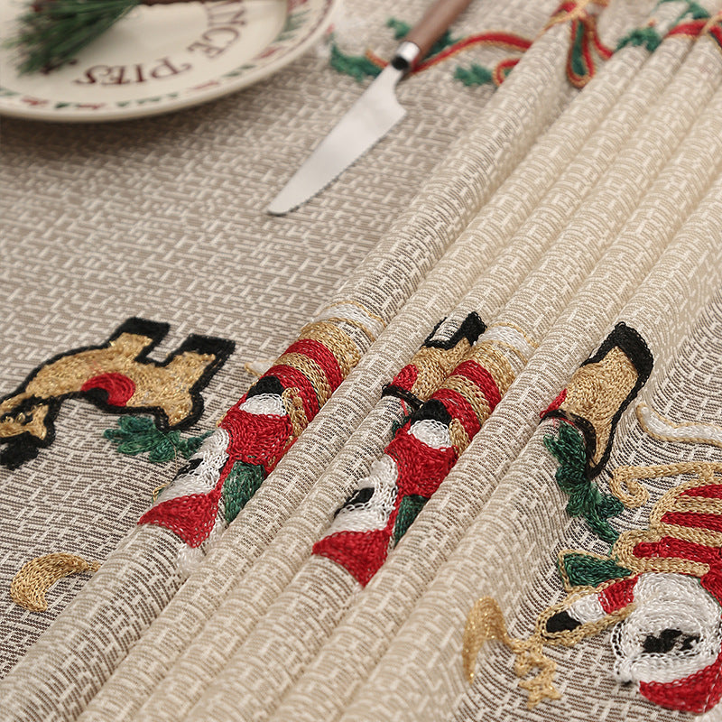 Embroidered Christmas Tablecloth - Embroidered Santa Claus, Reindeer (140*140cm)