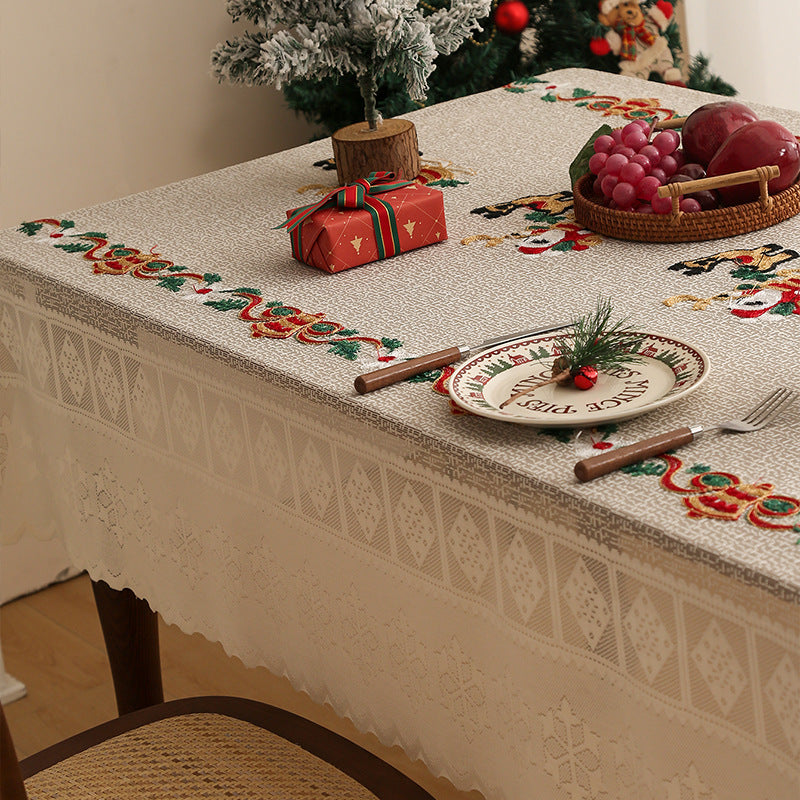 Embroidered Christmas Tablecloth - Embroidered Santa Claus, Reindeer (140*140cm)