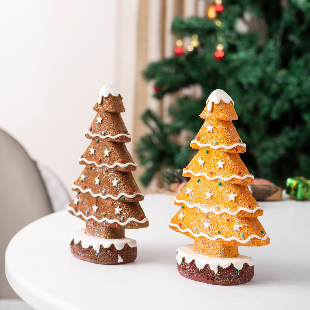 Brown Charming Gingerbread Christmas Tree Figurine - Festive Resin Holiday Table Decor Ornament