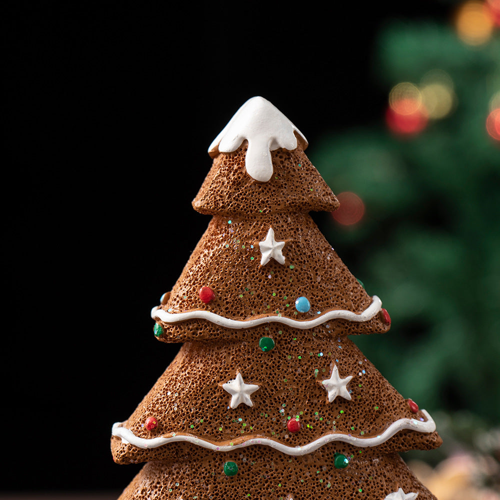 Yellow Charming Gingerbread Christmas Tree Figurine - Festive Resin Holiday Table Decor Ornament