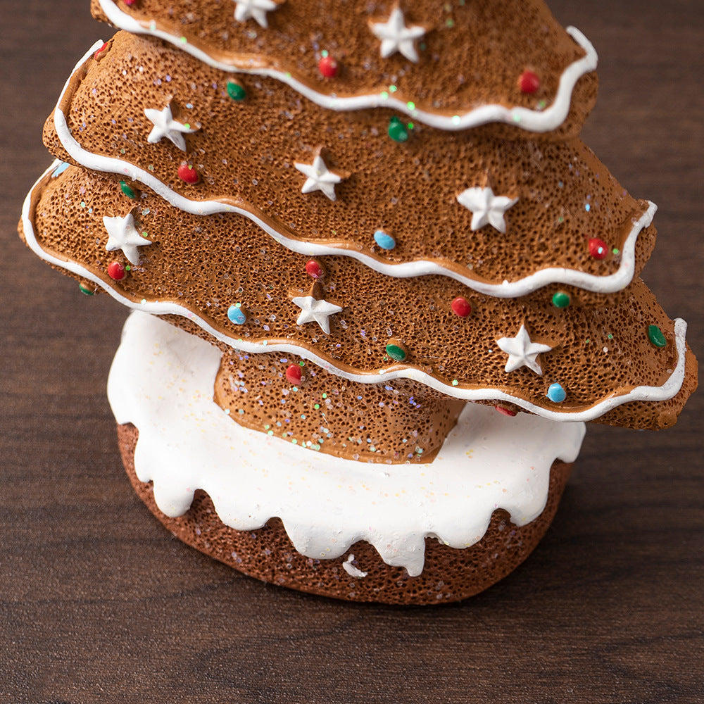 2 Pcs (1 Yellow + 1 Brown) Charming Gingerbread Christmas Tree Figurine - Festive Resin Holiday Table Decor Ornament