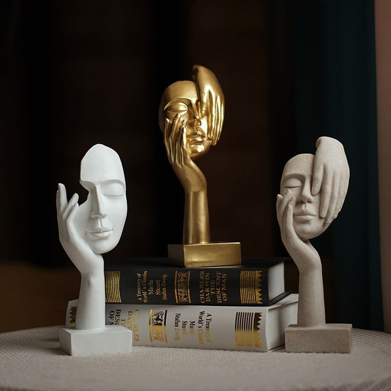 White Style 2 Elegant Abstract Face Sculpture - Modern Resin Art Figurine, Hand & Mask Home Decor Accent