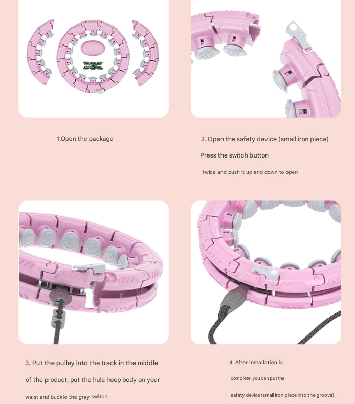 White 19 Sections Adjustable Smart Hula Hoop with Weighted Ball - Never-Fall Fitness Ring with Massage Nodes for Core Training