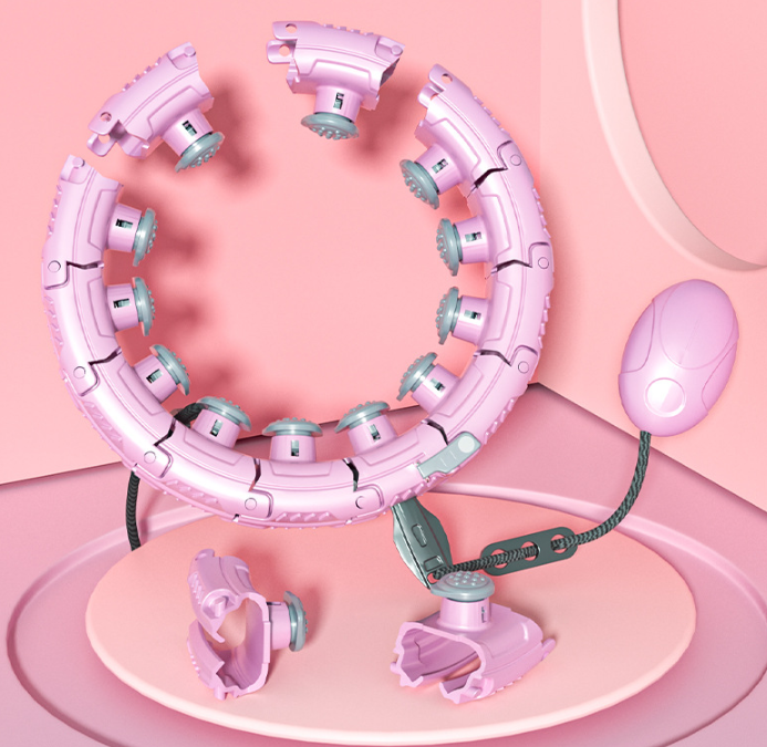 Rose Red 21 Sections Adjustable Smart Hula Hoop with Weighted Ball - Never-Fall Fitness Ring with Massage Nodes for Core Training