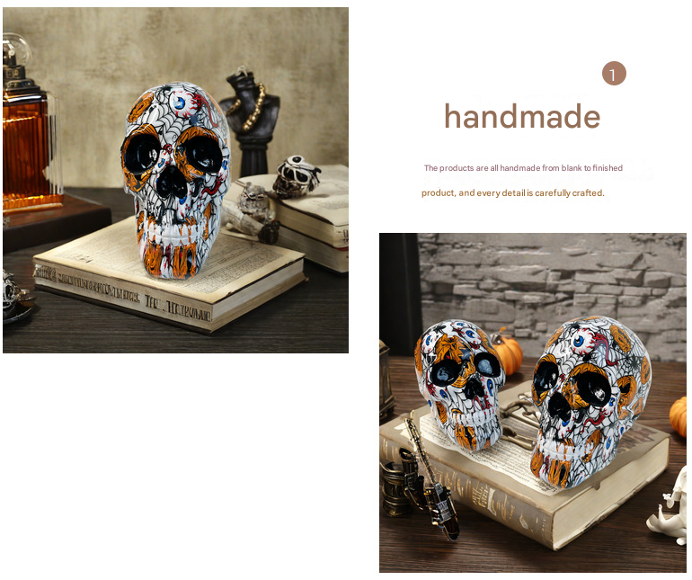 Small Black Colorful Floral Skull Statue - Intricate Day of the Dead Style Resin Figurine for Halloween & Home Decor