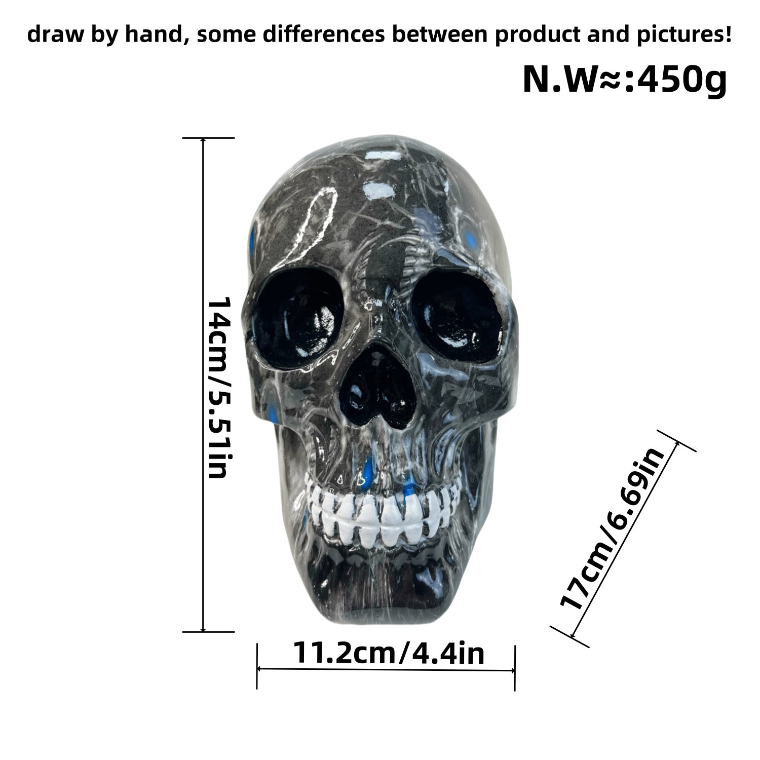 Big Black Colorful Floral Skull Statue - Intricate Day of the Dead Style Resin Figurine for Halloween & Home Decor