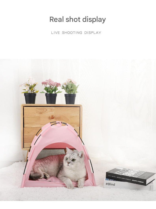 Green Premium Portable Pet Tent Bed with Cooling Mat - Breathable Foldable Outdoor Indoor Cat Dog House Shelter for Summer(Size: M)