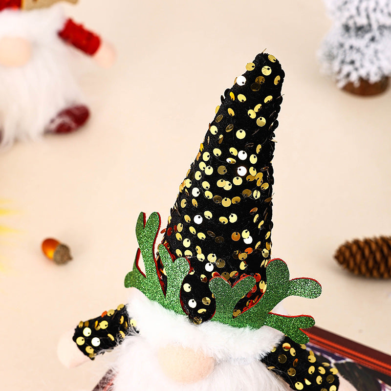 Light-Up Christmas Gnome Plush Doll with Sequin Hat & Antlers - Festive LED Tabletop Decoration(red)