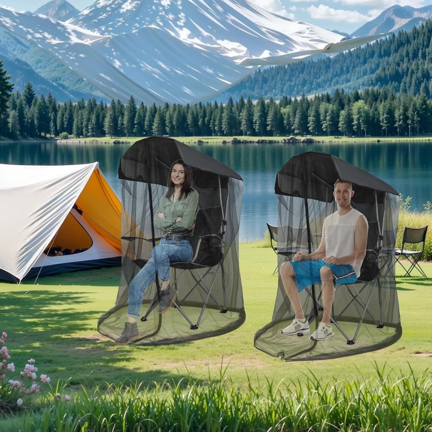 Portable Outdoor Chair Cover with Mosquito Net & Sun Canopy - UV & Water-Resistant Shelter for Camping & Fishing(black 82*89*160CM)