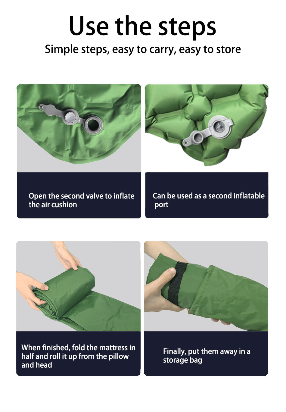 2pc Ultralight Inflatable Camping Sleeping Mat with Integrated Pillow - Waterproof 40D Nylon TPU(Army Green)