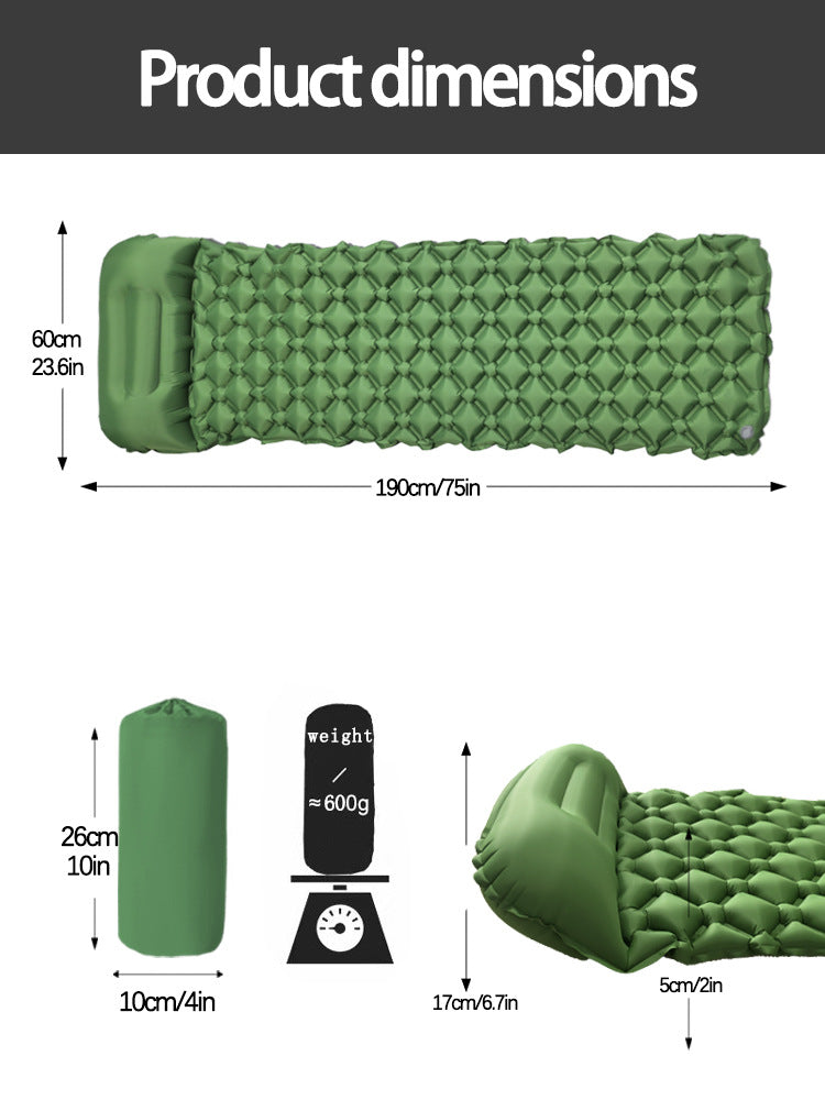 2pc Ultralight Inflatable Camping Sleeping Mat with Integrated Pillow - Waterproof 40D Nylon TPU(Camouflage)