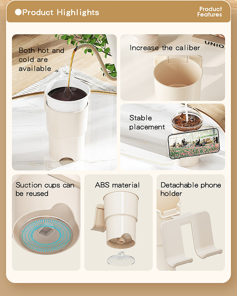Multi-Purpose Anti-Spill Cup Holder with Suction Base & Detachable Phone Stand(orange)