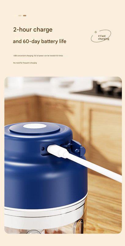 Powerful Mini Electric Food Chopper - USB Rechargeable Cordless Garlic & Meat Mincer(Blue 250ml + 4-blade knife)