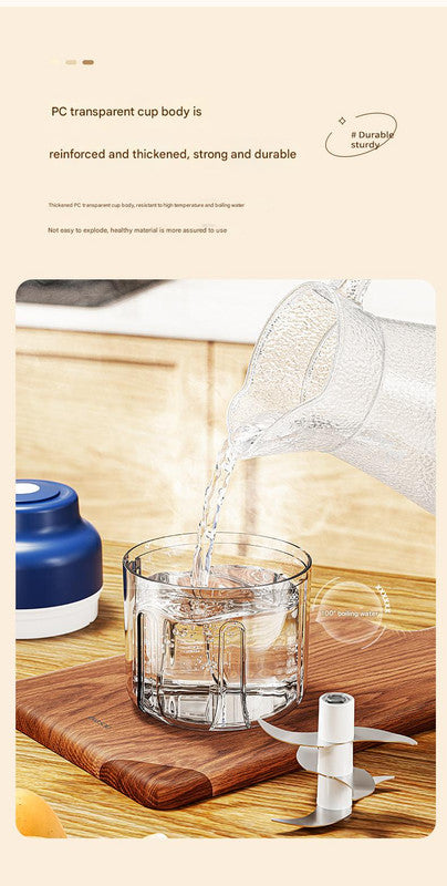 Powerful Mini Electric Food Chopper - USB Rechargeable Cordless Garlic & Meat Mincer(Blue 320ml + 6-blade knife)