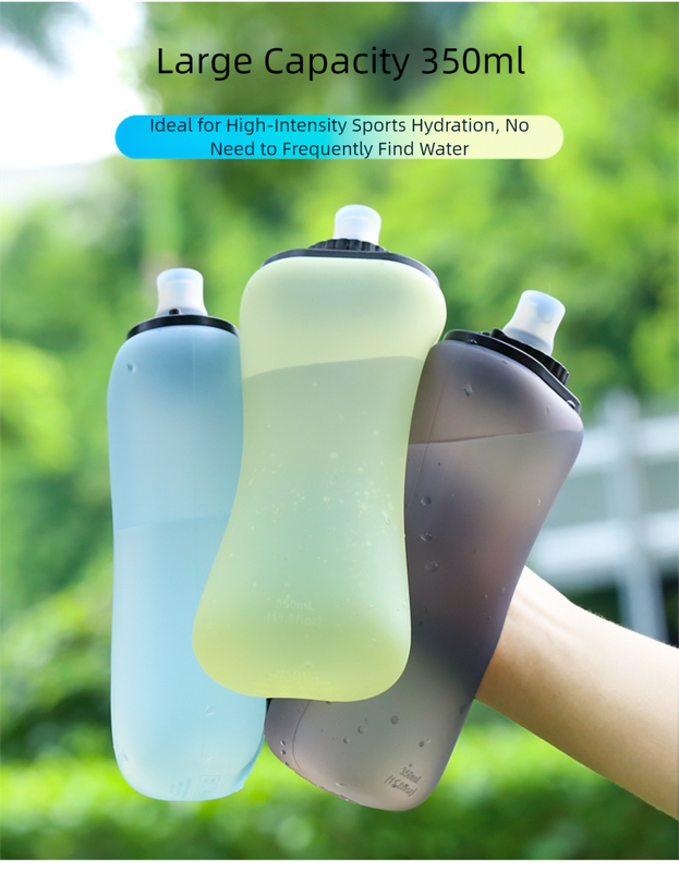 Yellow Collapsible Handheld Running Flask - 350ml Lightweight Silicone Water Bottle with Bite Valve