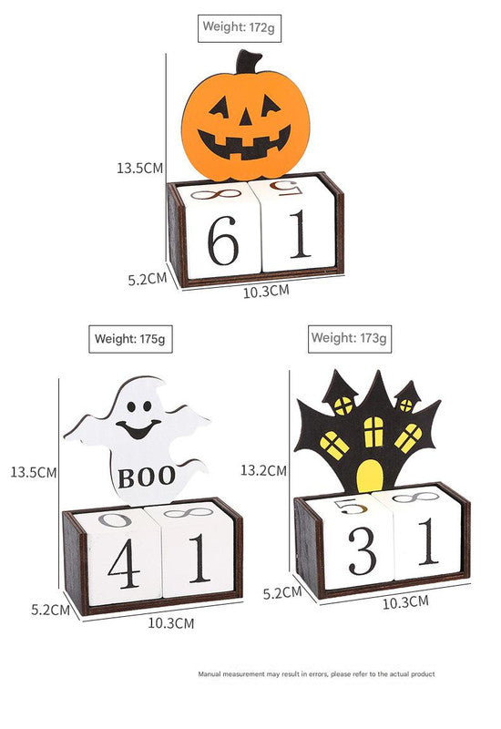 Orange Pumpkin Shape Festive Halloween Countdown Blocks - Reusable Wooden Perpetual Calendar for Desk Decor