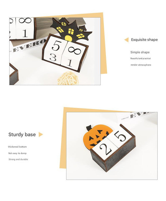 White Ghost Shape Festive Halloween Countdown Blocks - Reusable Wooden Perpetual Calendar for Desk Decor