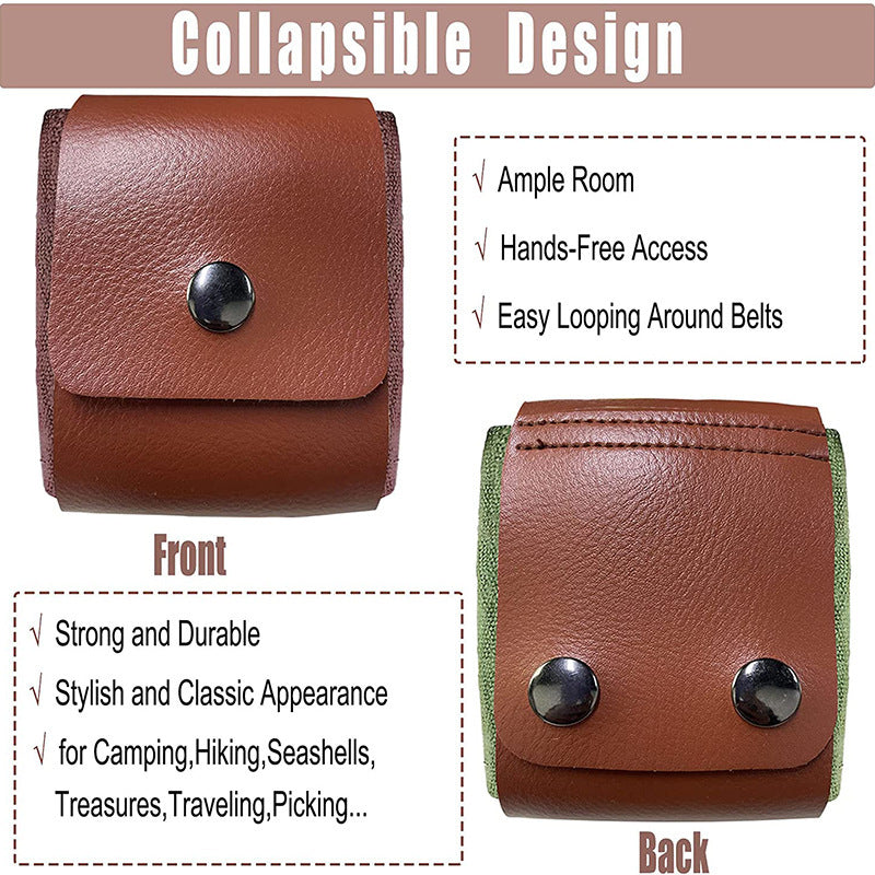 Black Collapsible Canvas Foraging Pouch - Hands-Free Belt Bag for Hiking & Camping Activities