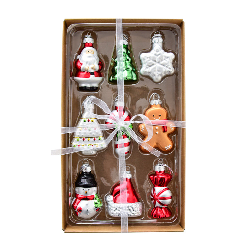 Style B Colorful Whimsical Miniature Glass Christmas Ornament Set - 9pc Retro Holiday Collection