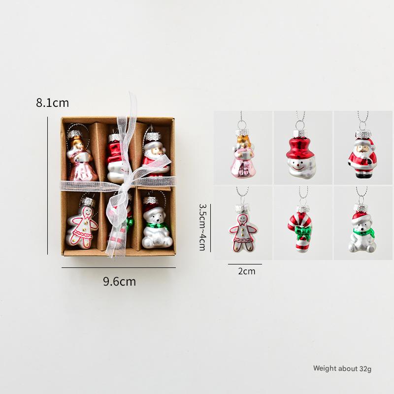 Style C Colorful Dainty Miniature Glass Christmas Ornament Set - 6pc Micro Holiday Characters
