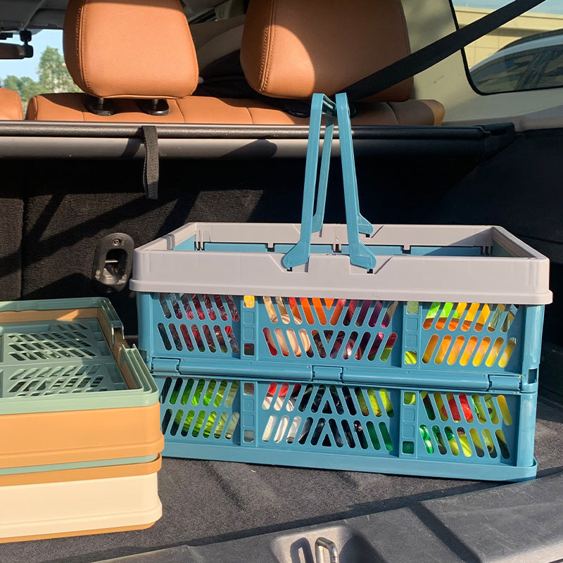 Large Collapsible Storage Basket with Handles - Portable Folding Crate for Shopping, Picnics & Car Trunk(blue)