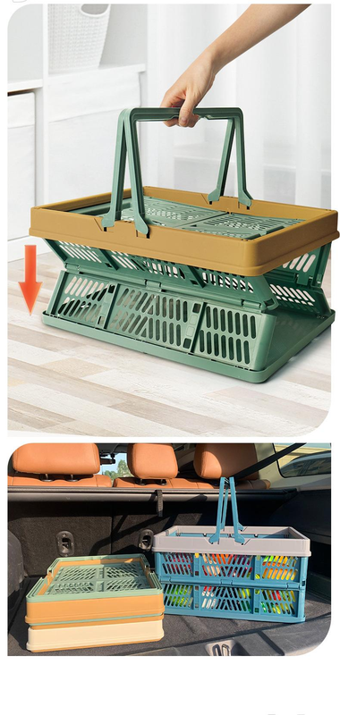 Large Collapsible Storage Basket with Handles - Portable Folding Crate for Shopping, Picnics & Car Trunk(blue)