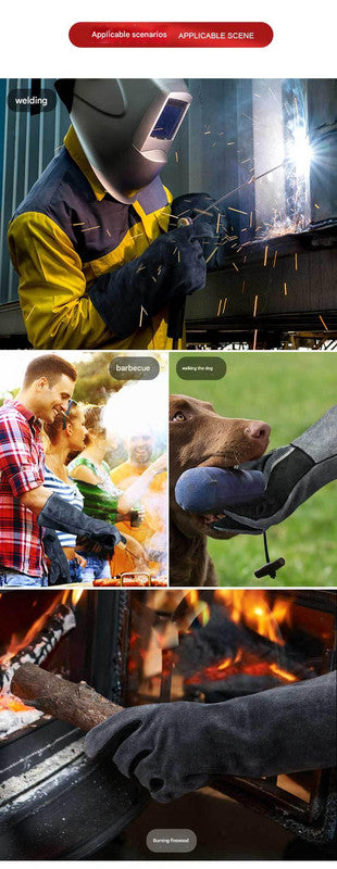 Heavy-Duty Leather Heat Resistant Gloves - 500°C BBQ, Welding & Oven Mitts with Long Cuffs(brown)