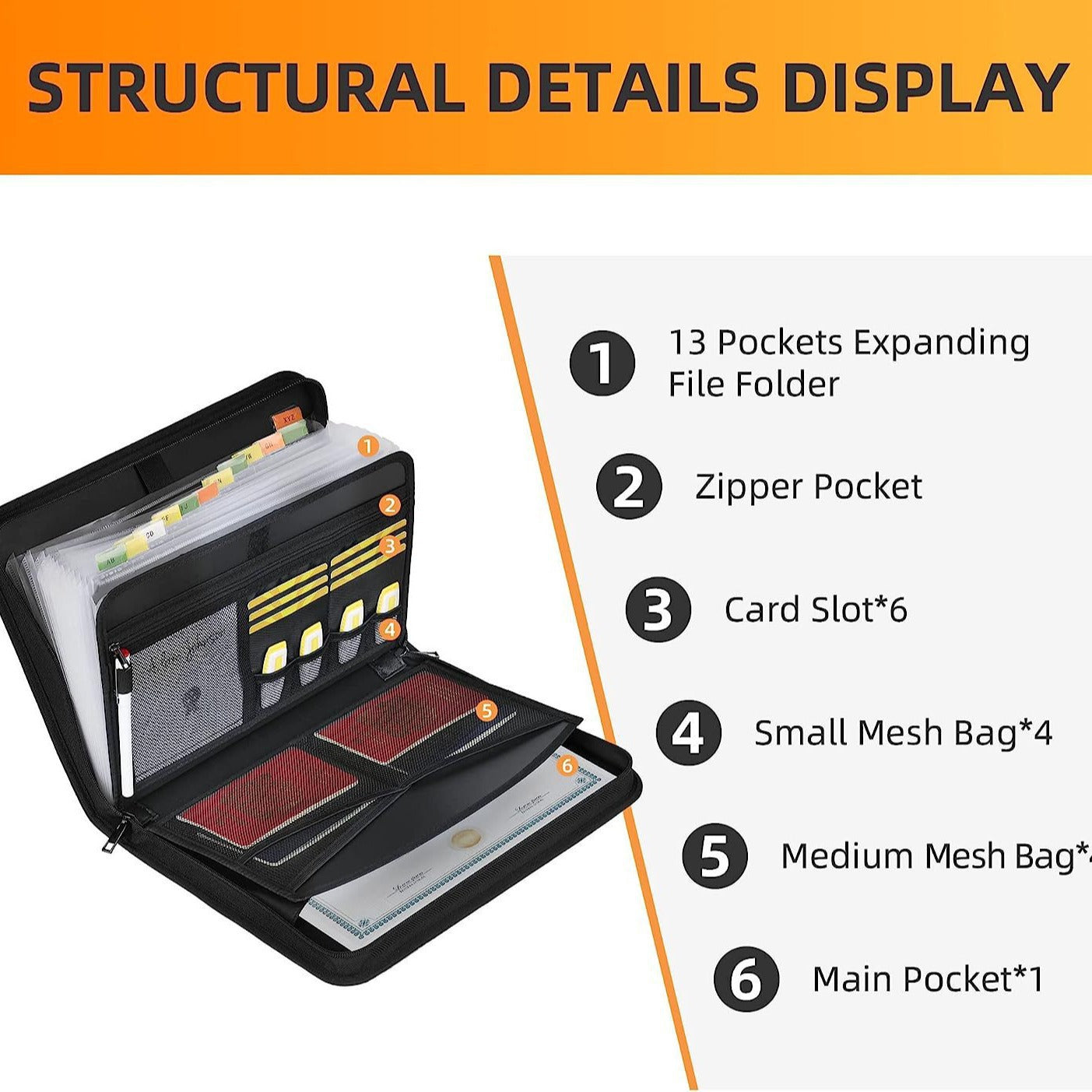 Fireproof & Waterproof Expanding File Folder Organizer with Zipper - Large Capacity Document Safe Bag(Silver zipper handle model)