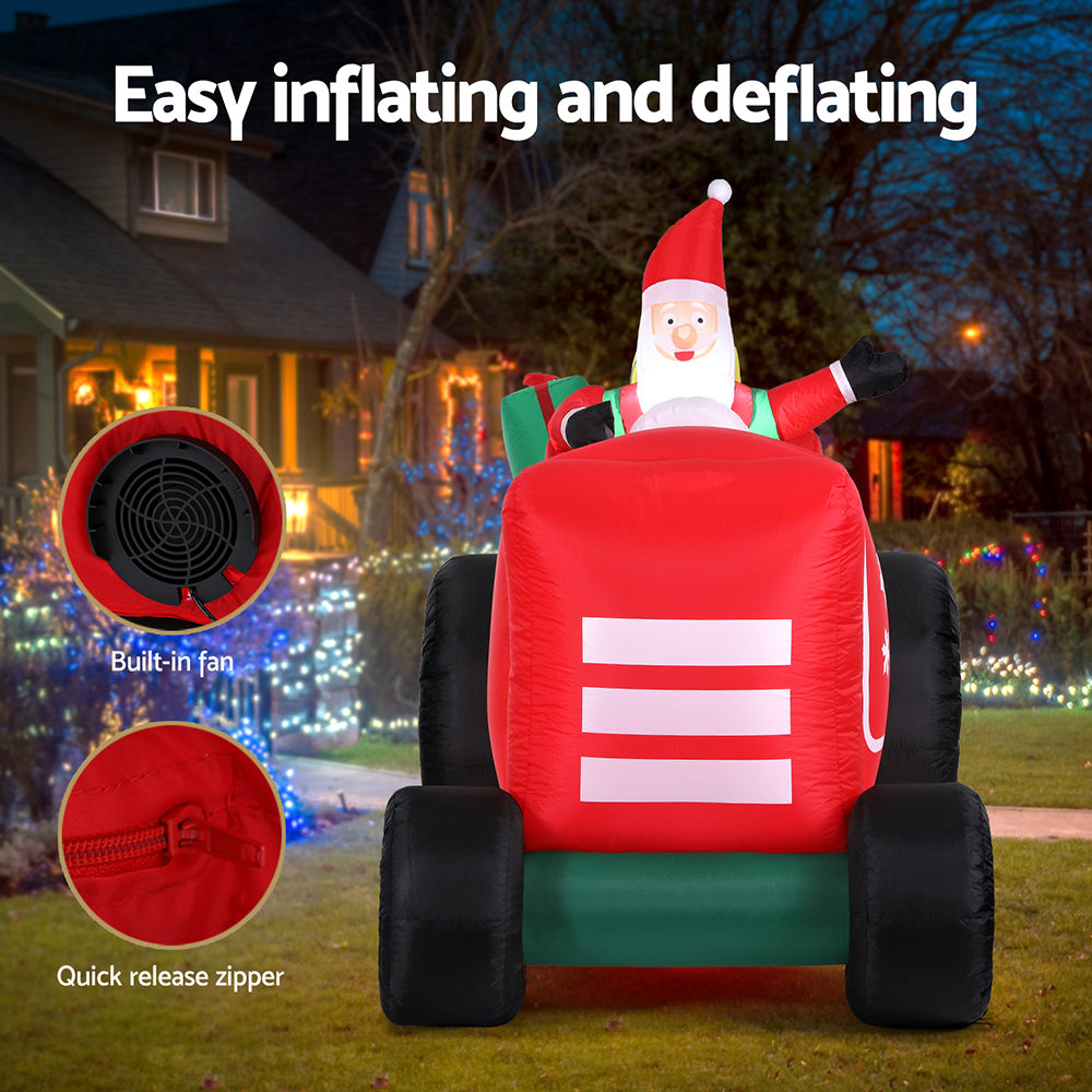 Jingle Jollys Christmas Inflatable Santa Truck 2.6M Length LED Decorations Illuminated